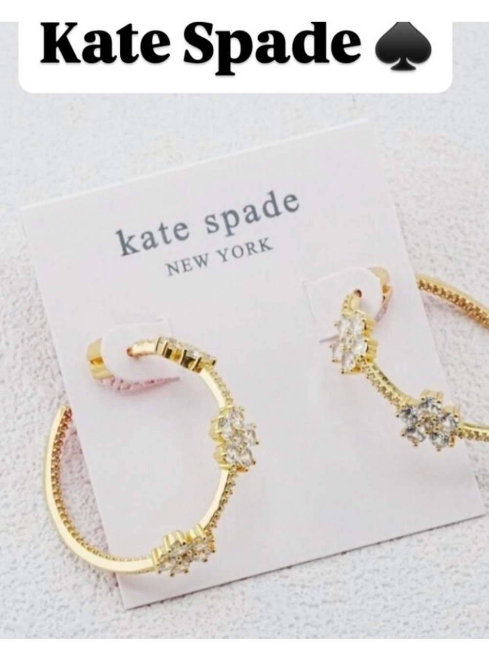 Kate Spade Gold Floral Crystal Hoop Earrings NWT